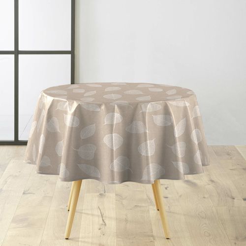 Nappe Ronde D.160 Cm Pvc Imprimé – Finition Biais – Feuillys Blanc