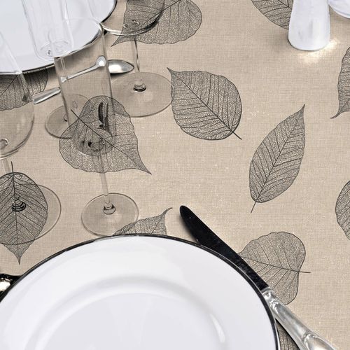 Nappe Rectangle 140 X 240 Cm – Pvc Feuillys Lin– Finition Biais