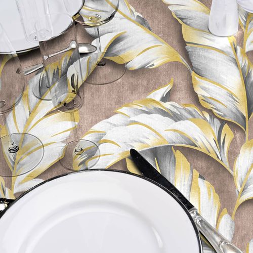 Nappe Ronde D.160 Cm Pvc Imprimé – Finition Biais – Paillettes Ebany Choco