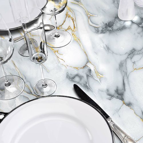 Nappe Ronde D.160 Cm Pvc Imprimé – Finition Biais – Metallisé Marquina