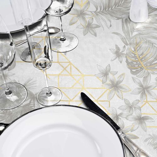 Nappe Ronde D.160 Cm Pvc Imprimé – Finition Biais – Métallisé Coconut Gris