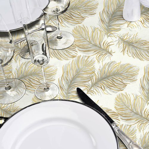 Nappe Ronde D.160 Cm Pvc Imprimé – Finition Biais – Métallisé Plumina