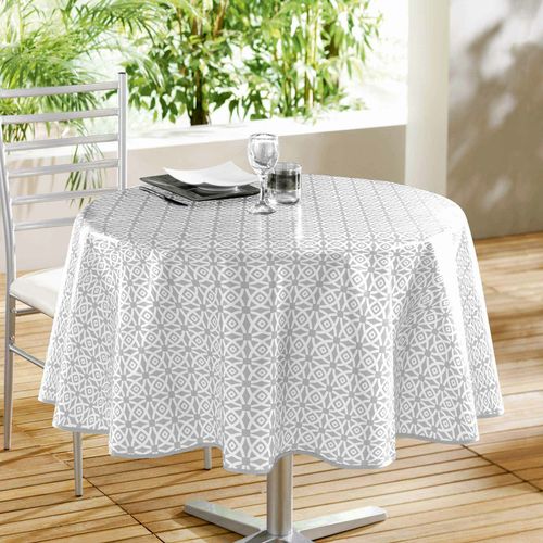 ANRO - Nappe Ronde En Toile Cirée Lavable - Gris Anthracite - Motif