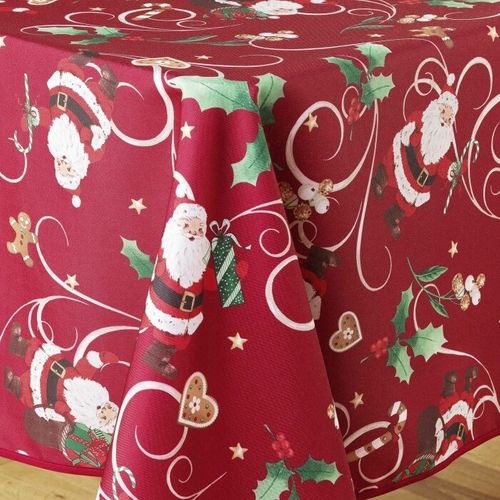 Nappe Rectangle 150 X 300 Cm Polyester Imprime Pere Noel Rouge