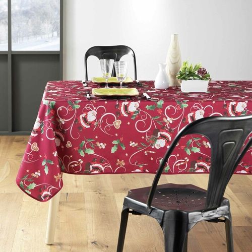 Nappe Rectangle 150 X 300 Cm Polyester Imprime Pere Noel Rouge