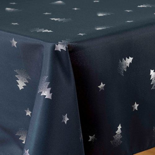 Nappe Imprimé Métallisé "sapin" 150x240cm Marine et Argent