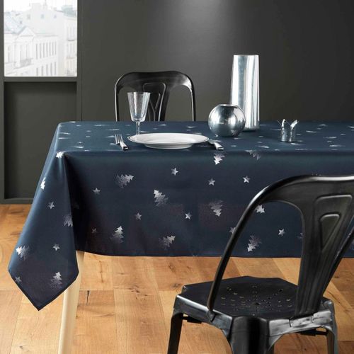 Nappe Imprimé Métallisé "sapin" 150x240cm Marine et Argent