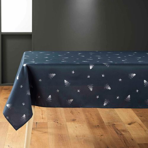 Nappe Imprimé Métallisé "sapin" 150x240cm Marine et Argent