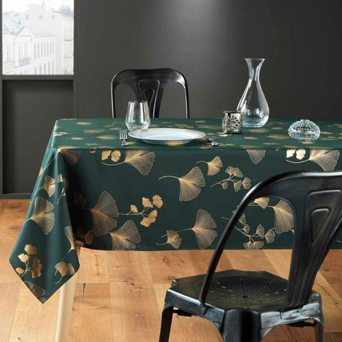 Nappe Imprimé Métallisé "bloomy" 150x240cm Vert et Or
