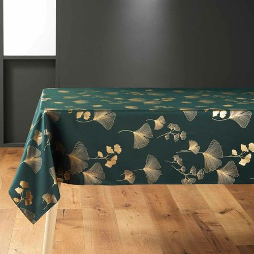 Nappe Imprimé Métallisé "bloomy" 150x240cm Vert et Or