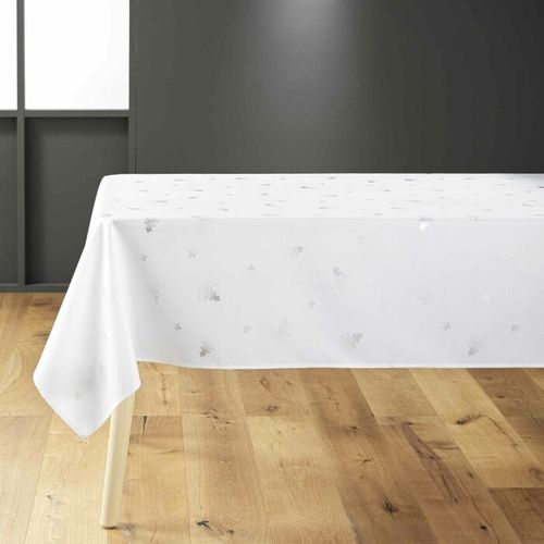 Nappe Rectangle 150 X 300 Cm Polyester Imprime Metallise Sapin Blanc/argent