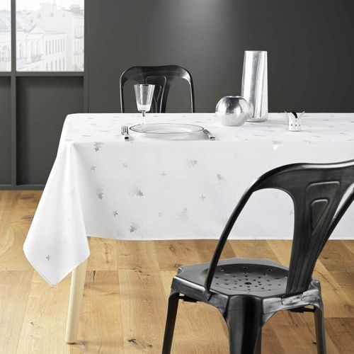 Nappe Rectangle 150 X 300 Cm Polyester Imprime Metallise Sapin Blanc/argent