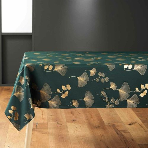 Nappe Imprimé Métallisé "bloomy" 150x300cm Vert et Or