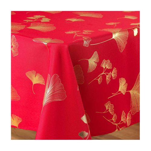 Nappe Imprimé Métallisé "bloomy" 150x300cm Rouge et Or