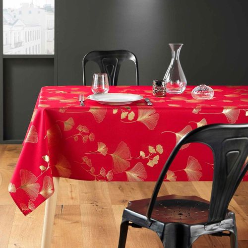 Nappe Imprimé Métallisé "bloomy" 150x300cm Rouge et Or