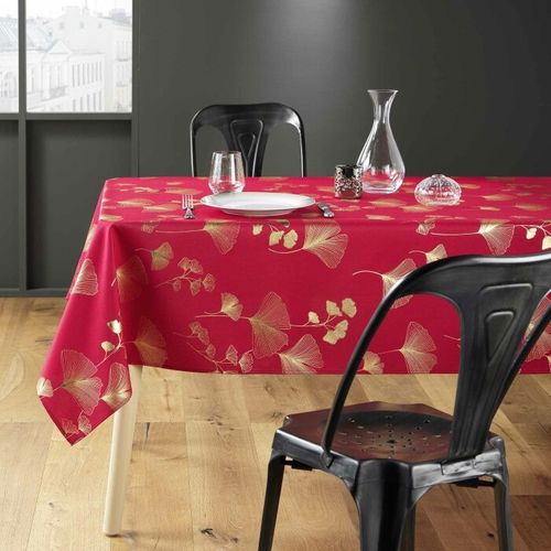 Nappe Imprimé Métallisé "bloomy" 150x300cm Rouge et Or