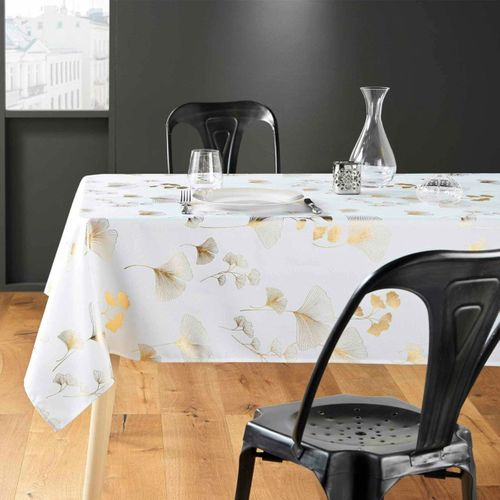 Nappe Imprimé Métallisé "bloomy" 150x300cm Blanc et Or