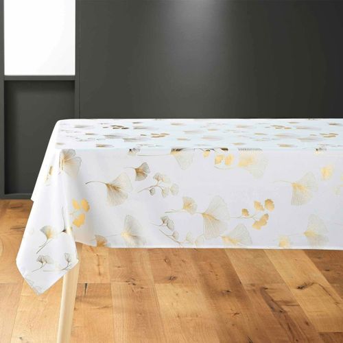 Nappe Imprimé Métallisé "bloomy" 150x300cm Blanc et Or