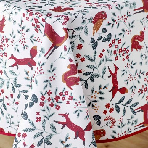Nappe Imprimé "forestine" 150x240cm Blanc et Rouge
