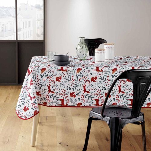 Nappe Imprimé "forestine" 150x240cm Blanc et Rouge