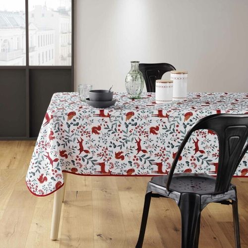 Nappe Imprimé "forestine" 150x240cm Blanc et Rouge