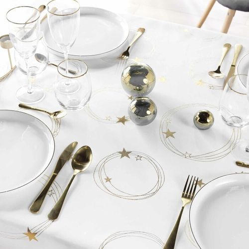 Nappe Rectangle 150 X 240 Cm Polyester Imprime Metallise Star Blanc/or