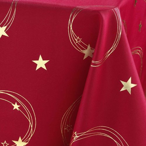Nappe Rectangle 150 X 300 Cm Polyester Imprime Metallise Star Rouge/or