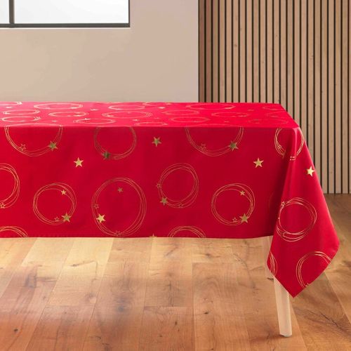 Nappe Rectangle 150 X 300 Cm Polyester Imprime Metallise Star Rouge/or
