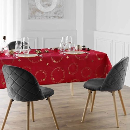 Nappe Rectangle 150 X 300 Cm Polyester Imprime Metallise Star Rouge/or