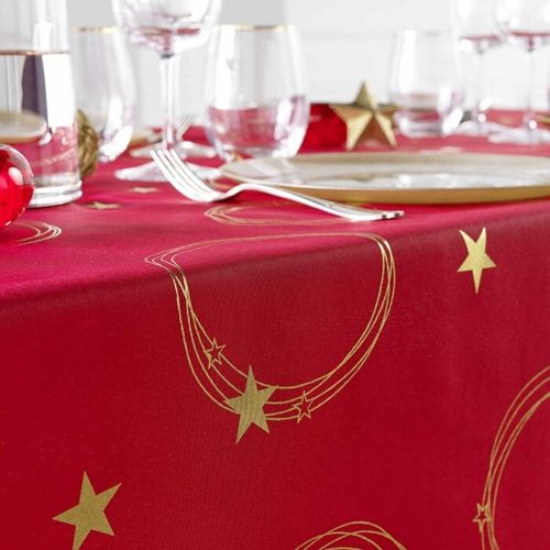 Nappe Rectangle 150 X 300 Cm Polyester Imprime Metallise Star Rouge/or
