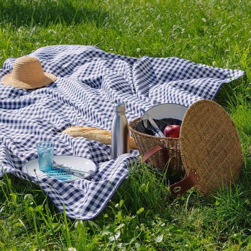 Nappe Carrée Infroissable Vichy Bleu Antitache - 150x150 Cm - Bleu