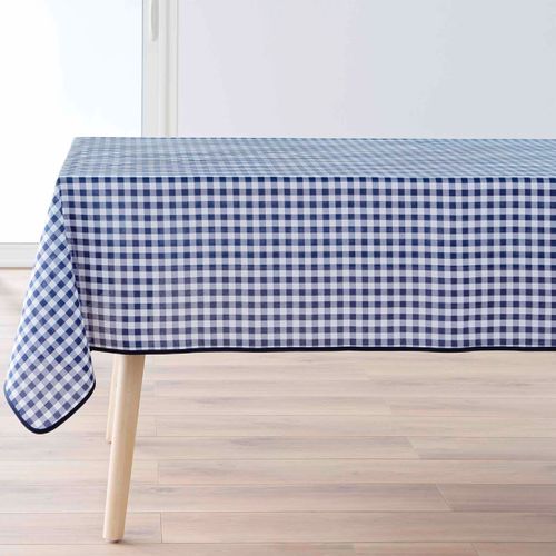 Nappe Carrée Infroissable Vichy Bleu Antitache - 150x150 Cm - Bleu