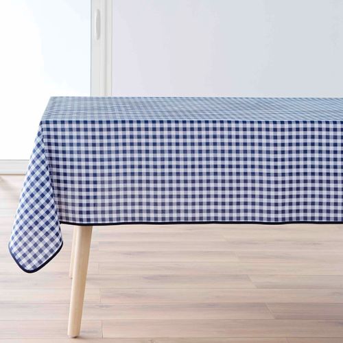 Nappe Rectangle Infroissable Vichy Bleu Antitache - 150x200 Cm - Bleu