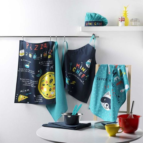 Lot De 2 Torchons Enfant "mini Chef" 50x70cm Bleu