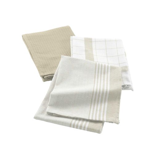 Lot De 3 Torchons En Coton Tissé Nid D’abeille - 50x70 Cm - Lin