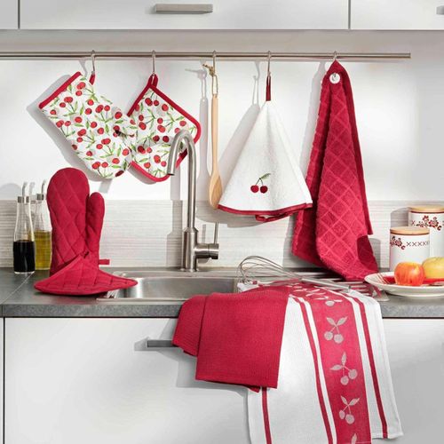 Lot De 2 Torchons De Cuisine "cerisette" 50x70cm Rubis
