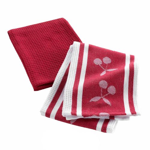 Lot De 2 Torchons De Cuisine "cerisette" 50x70cm Rubis