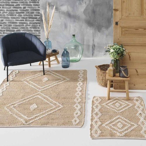 Tapis Déco En Jute et Laine "floty" 120x170cm Beige
