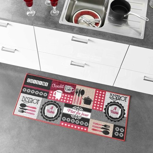 Tapis De Cuisine "digital Menu" 50x120cm Rouge