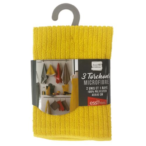 Lot De 3 Torchons Microfibre "cuistot" 40x40cm Jaune