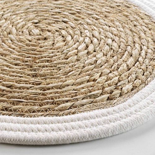 Set De Table Rond En Paille "simba" 38cm Naturel et Blanc
