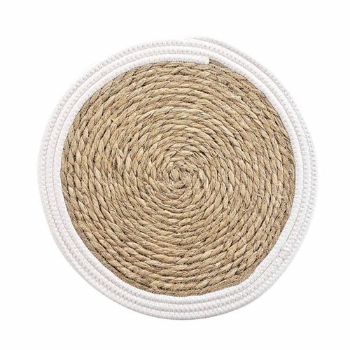 Set De Table Rond En Paille "simba" 38cm Naturel et Blanc