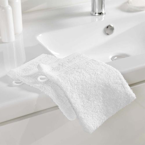 Lot De 2 Gants De Toilette "tendresse" 15x21cm Blanc