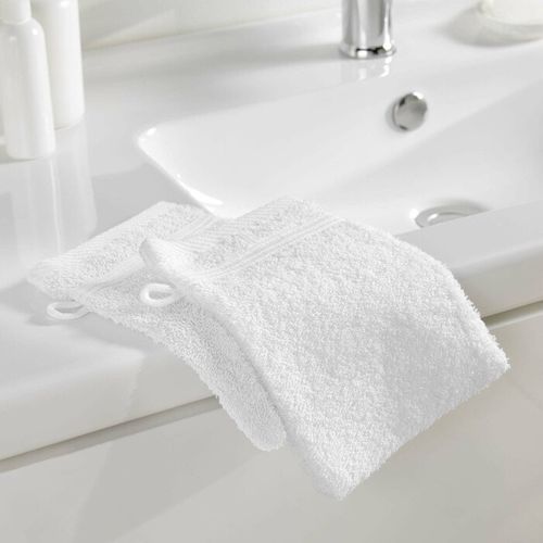 Lot De 2 Gants De Toilette "tendresse" 15x21cm Blanc