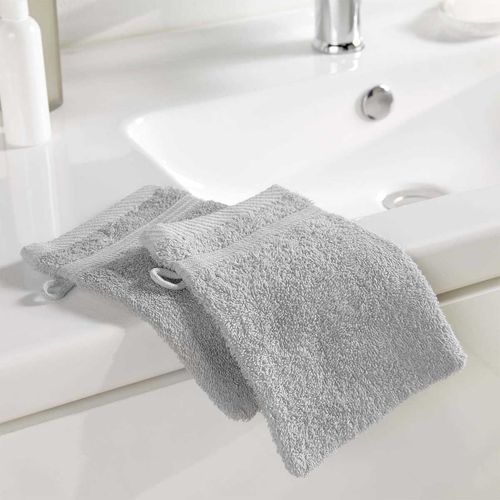 Lot De 2 Gants De Toilette "tendresse" 15x21cm Gris Perle