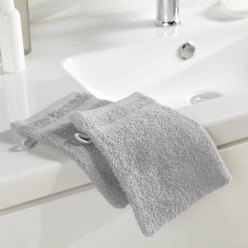 Lot De 2 Gants De Toilette "tendresse" 15x21cm Gris Perle