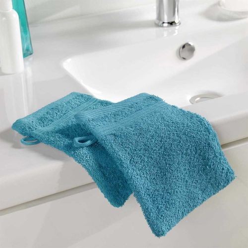 Lot De 2 Gants De Toilette "tendresse" 15x21cm Bleu Paon