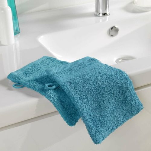 Lot De 2 Gants De Toilette "tendresse" 15x21cm Bleu Paon