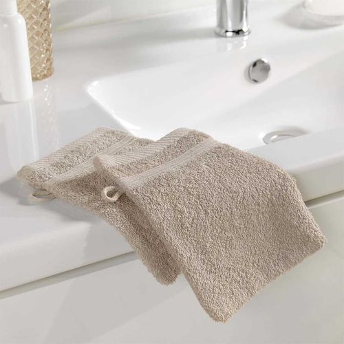 Lot De 2 Gants De Toilette "tendresse" 15x21cm Taupe