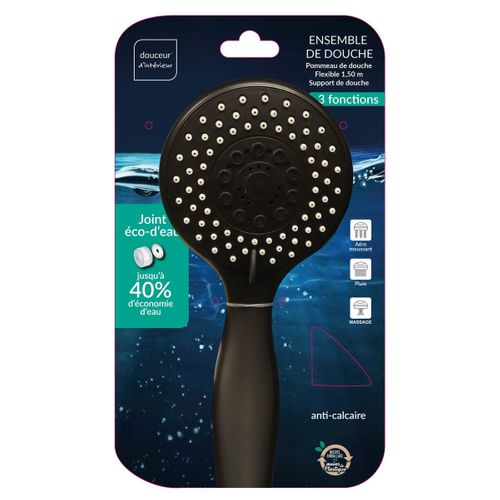 Ensemble De Douche 3 Fonctions "hydro" 22cm Noir